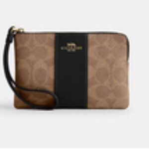 Coach Signature Wristlet in Brown and Black